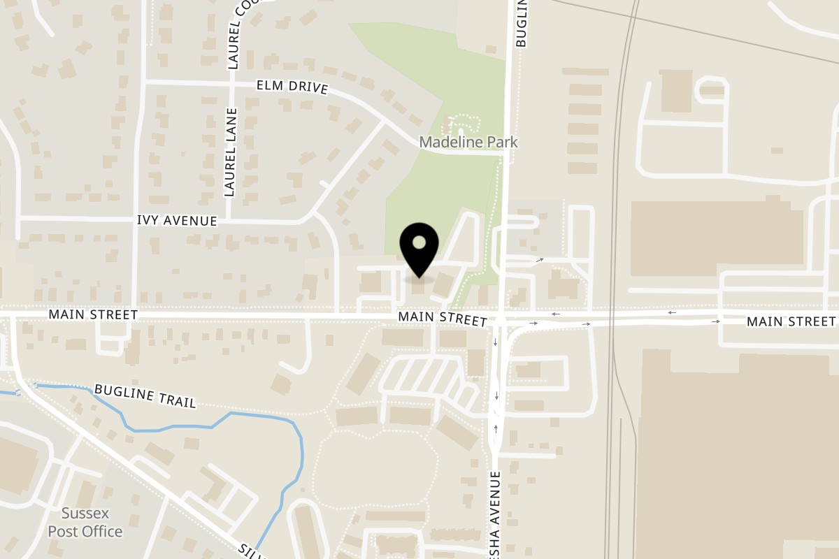Map showing the location of "the" Kitchen on N64 W23316 Main St in Sussex